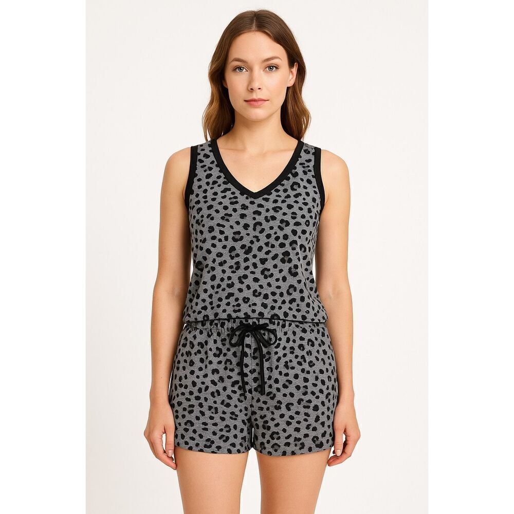 SHEIN leopard Print V-Neck Sleeveless Top & Shorts Set Size M Lounge Pajamas